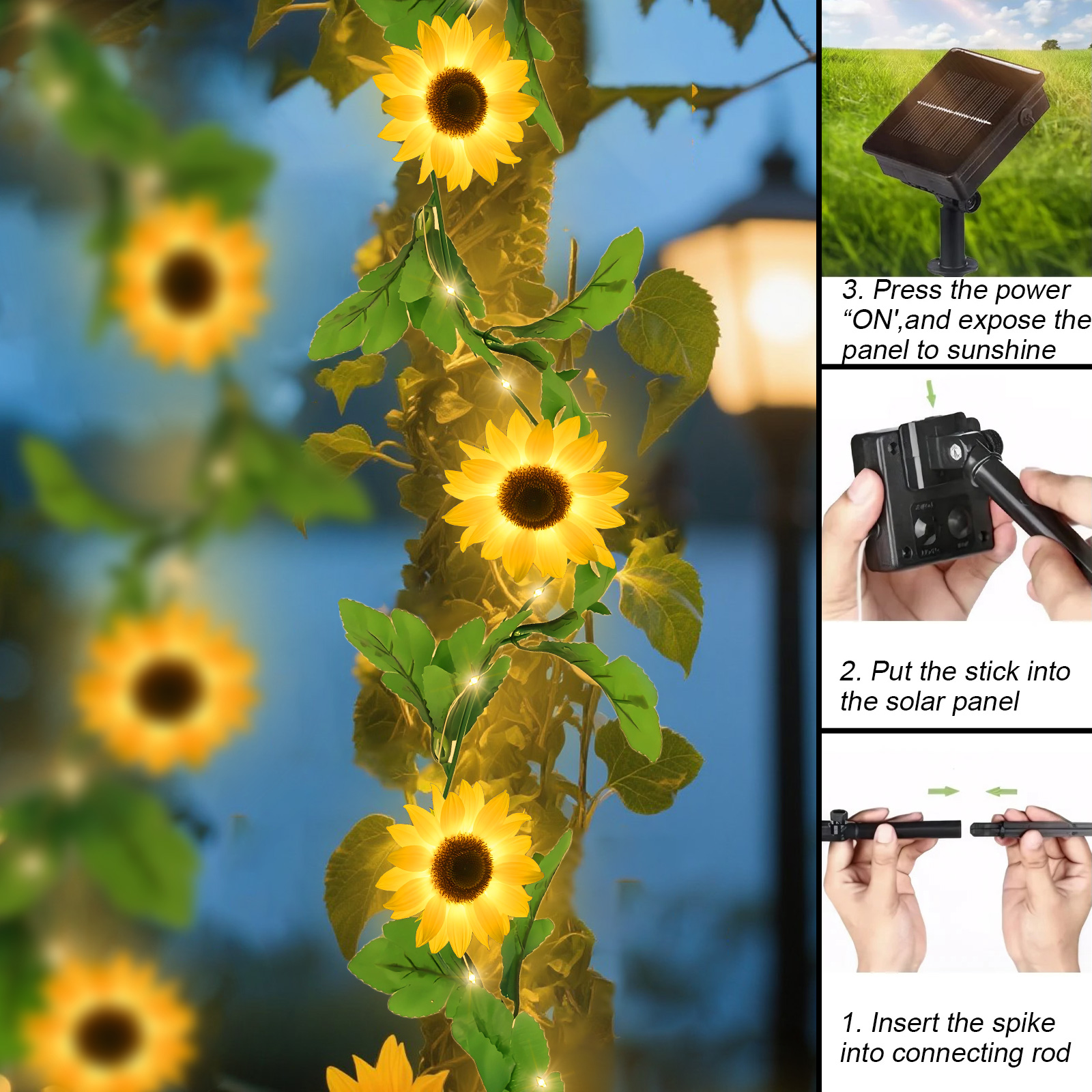 Rirool Solar Sunflower String Lights Outdoor 16 Ft, 50 LED photo 4