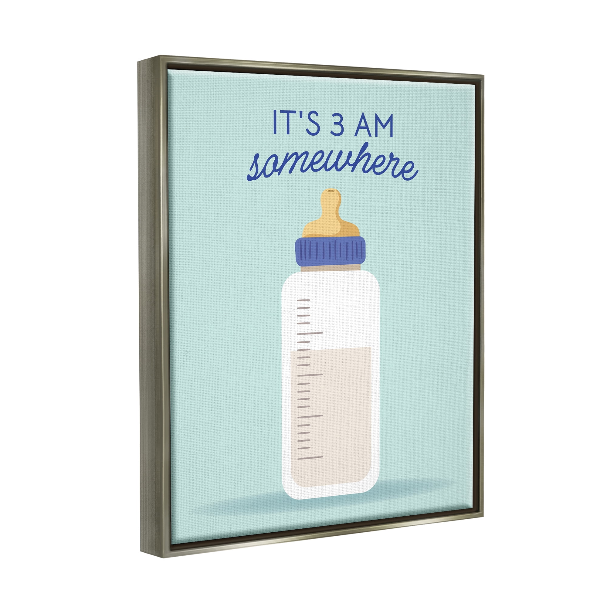 Stupell Industries It's 3am Somewhere Phrase Inspirational Painting Gray Floater Framed Art Print Wall Art, 17 x 21