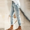 thumbnail image 6 of Idoravan Mid Waisted Jeans for Women on Clearance Ripped Fashion Women Pockets Button Mid Waist Skinny Ripped Jeans Trousers Hole Pants, 6 of 9