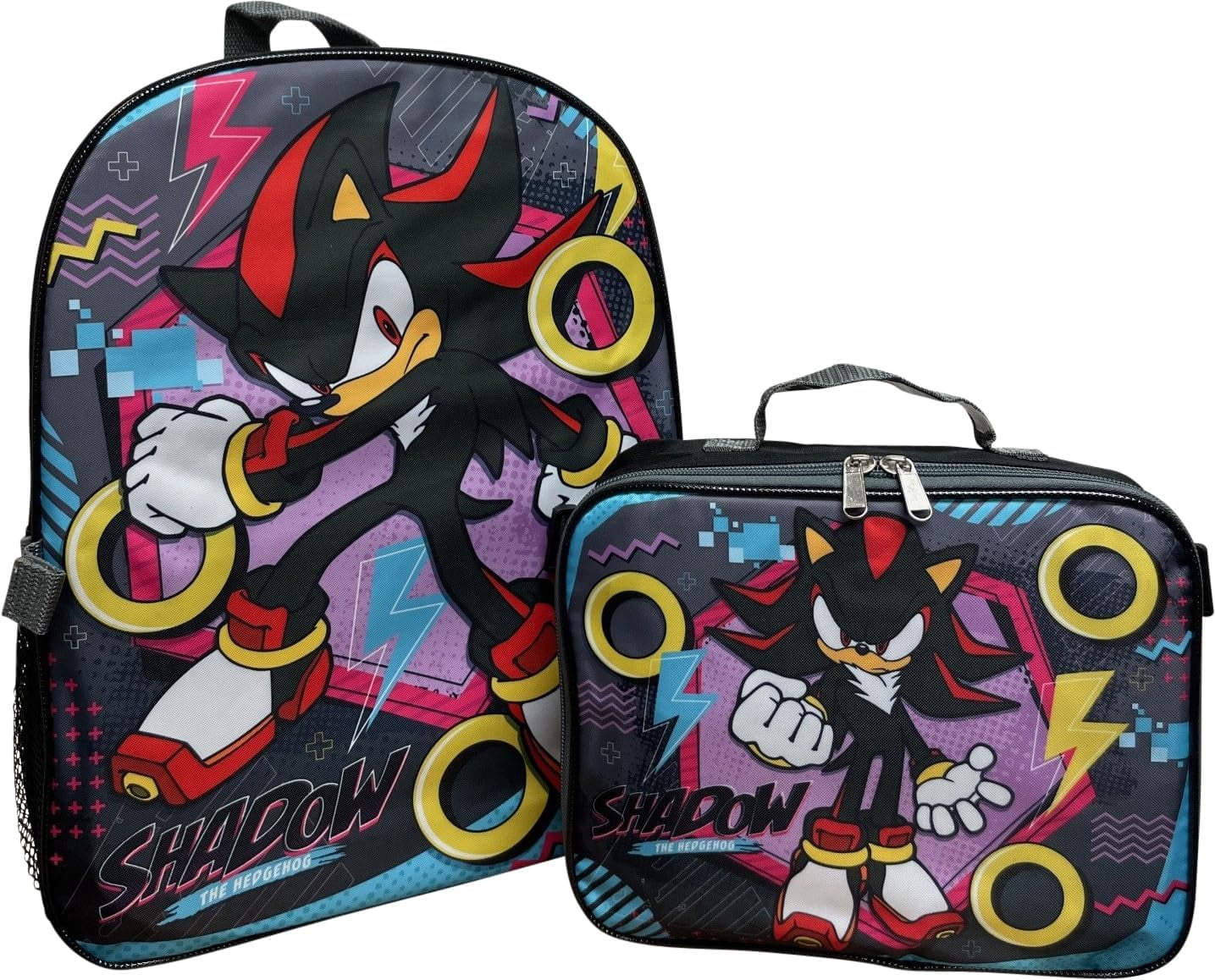 Ruz Sonic The Hedgehog 16 Inch Backpack W/Detachable Matching Lunch Box, Sonic - Shadow Kid's School Bag (Shadow)
