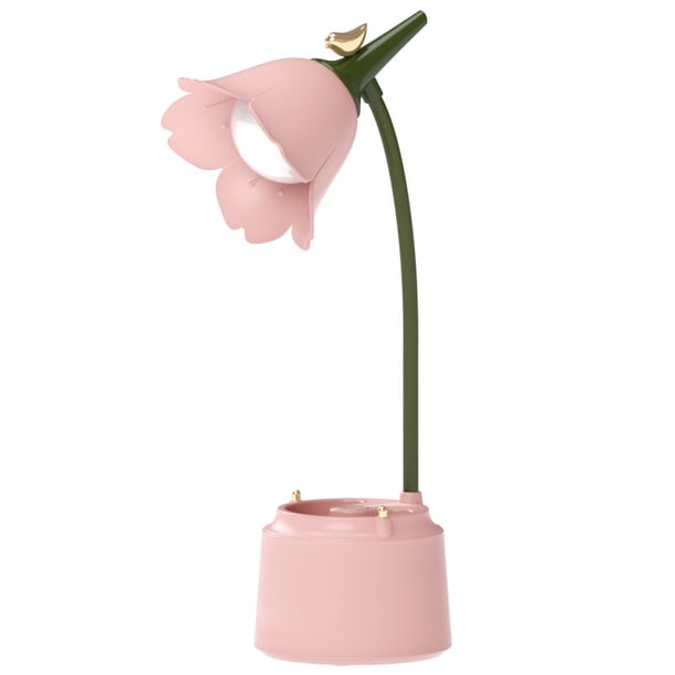 Lámpara Lectura Pájaros Y Flores Interruptor Táctil Carga USB para Del (rosa)