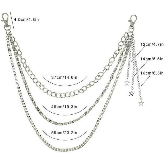 Pocket Chain Pants Chain Trousers Chain with Star 3 Layer, Silver
