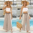 thumbnail image 4 of PUWEI Women's Casual Striped Wide Leg Pants Loose Fit Elastic Waist Lounge Pants Palazzo Trousers, 4 of 7