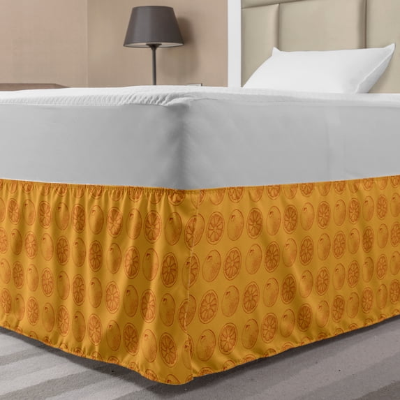 Orange Bed Skirt, Vintage Ink Hand Drawn Style Outline Halved Citrus Fruit Repetition, Elastic Bedskirt Dust Ruffle Wrap Around for Bedding Decor, 4 Sizes, Pale Orange and Paprika, by Ambesonne