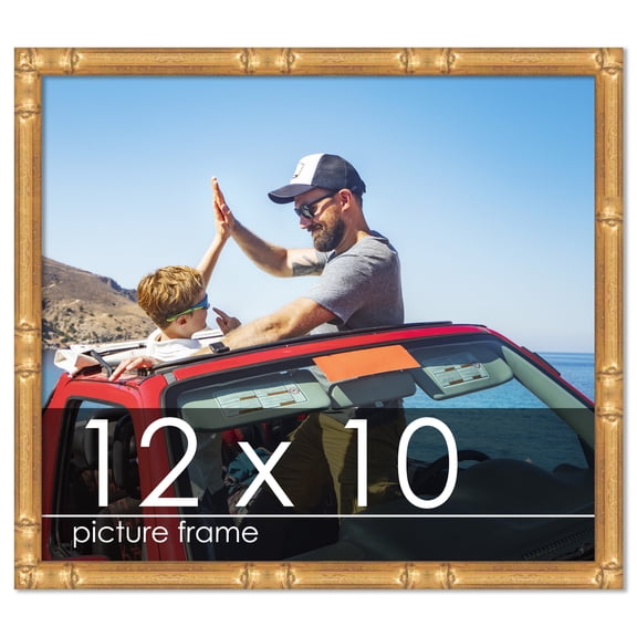 12x10 Gold Thin Bamboo Picture Frame - UV Acrylic, Foam Board Backing, Hanging Hardware
