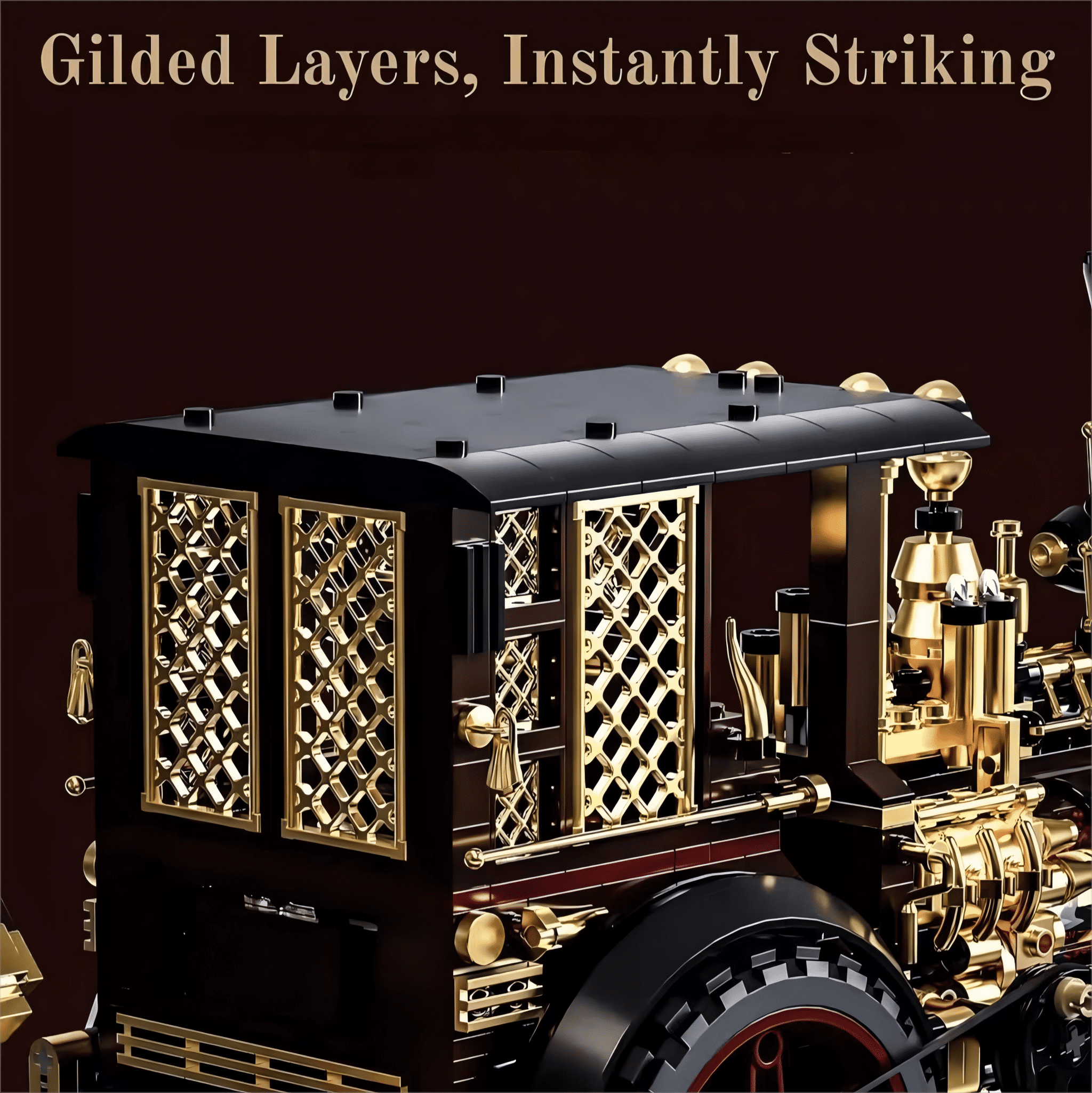 Steampunk Vintage Steam Car Building Blocks, Retro Mechanical Model Kit for Display, Home Office Table Decor (1331Pcs)