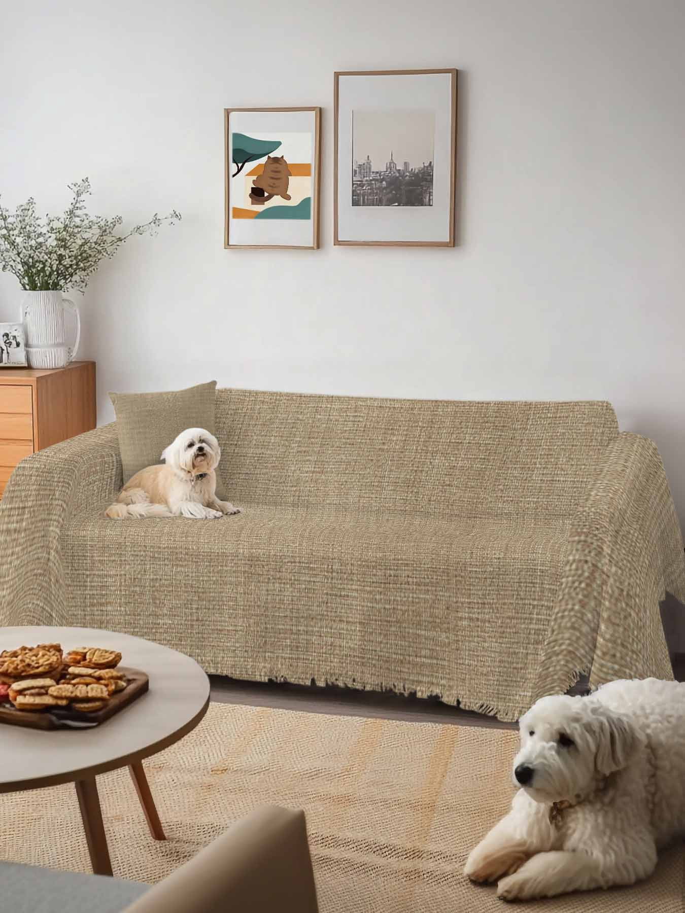 Brown Farmhouse Couch Cover for 2 Cushion Sofa, Vintage Country Monochrome Textured Washable Loveseat Sofa Covers Slipcover for Sectional Sofas L-Shaped, Couch Throw Cover 71"x118"