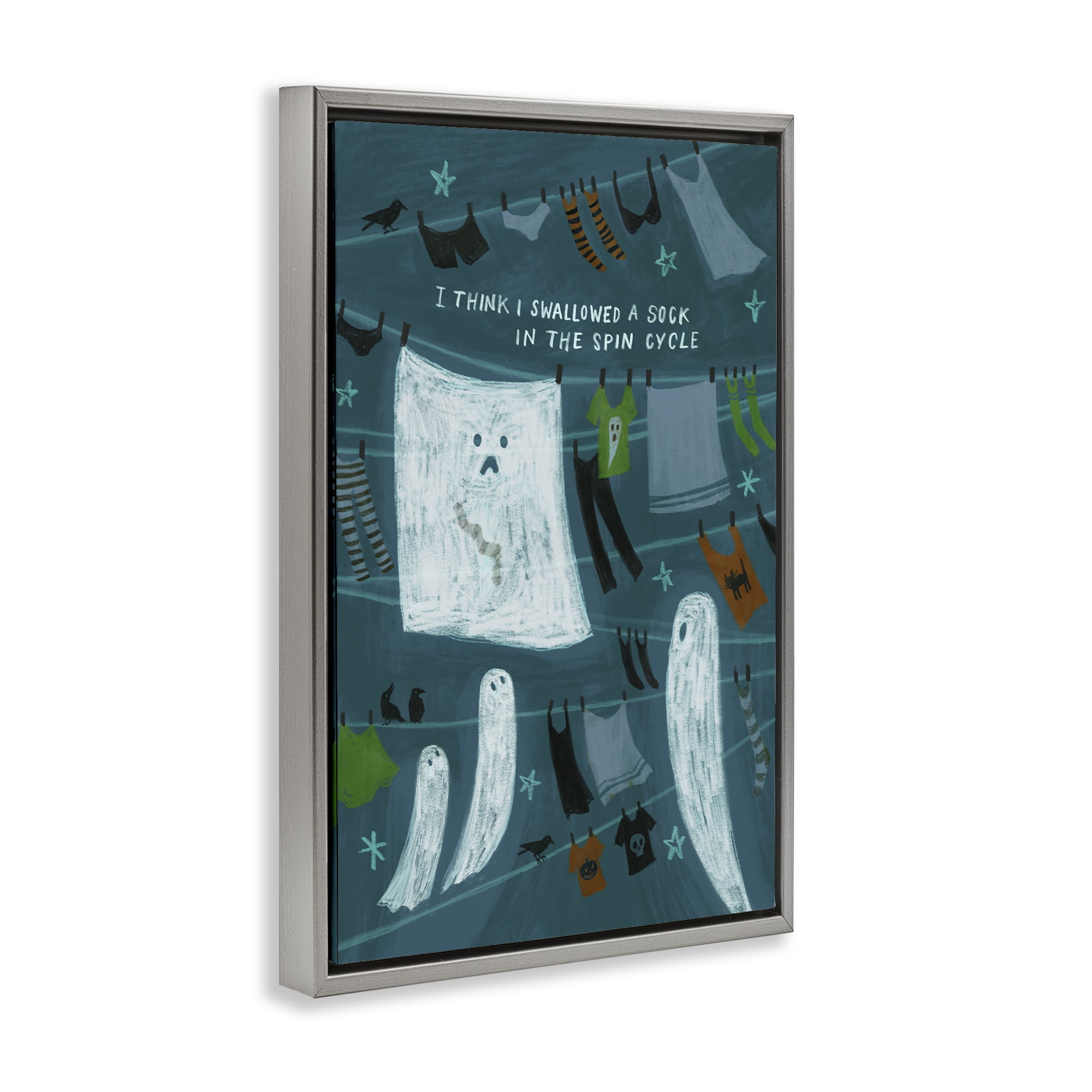 Stupell Industries Spooky Laundry Mystery Holiday Painting Gray Floater Framed Canvas Art Print Wall Art, 17 x 25