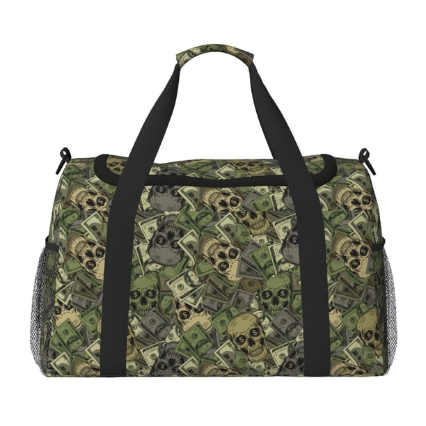 Disketp Green Skulls Bolsa de Viaje Tipo Duffle, Bolso de Mano para Fin de Semana para Mujer, Bolsa de Gimnasio Ligera para Hombre, Esencial para Viajes