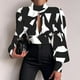 thumbnail image 1 of Puntoco mujeres Casual manga larga linterna sin espalda vendaje ahueca hacia fuera el cuello del soporte tops cortos impreso blusa adelgazante camisas Puntoco Puntoco-7516, 1 of 7