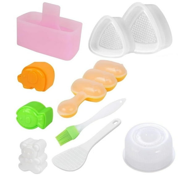 Multi-Function Rice Mold Set 10 Pcs, Onigiri & Musubi Maker with Donut Shaper, Non-Stick Sushi Tool for Bento and Home Cooking