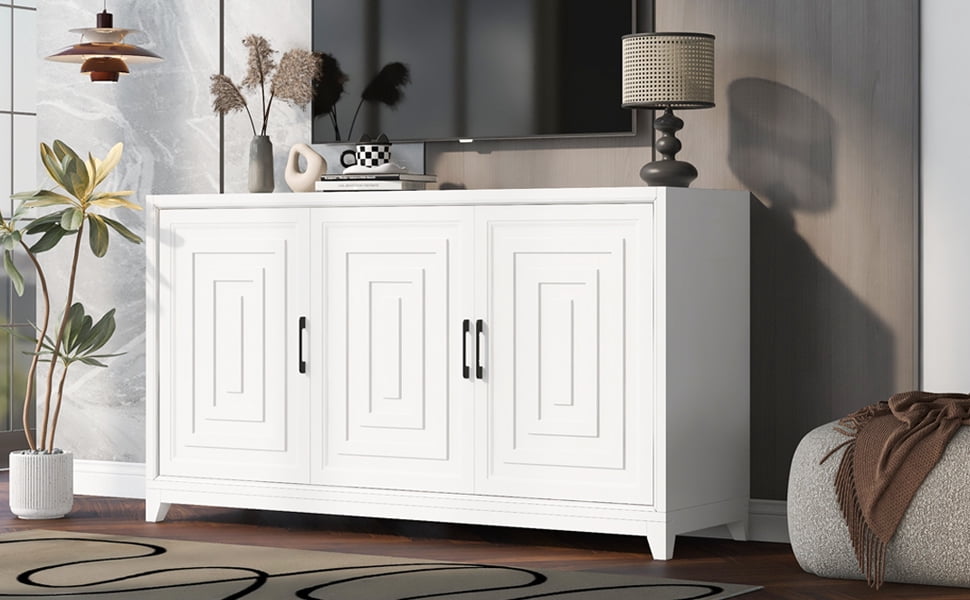 Euroco Modern TV Stand with Adjustable Shelves & Solid Wood Legs – Media Console Cabinet with Storage for Living Room or Bedroom