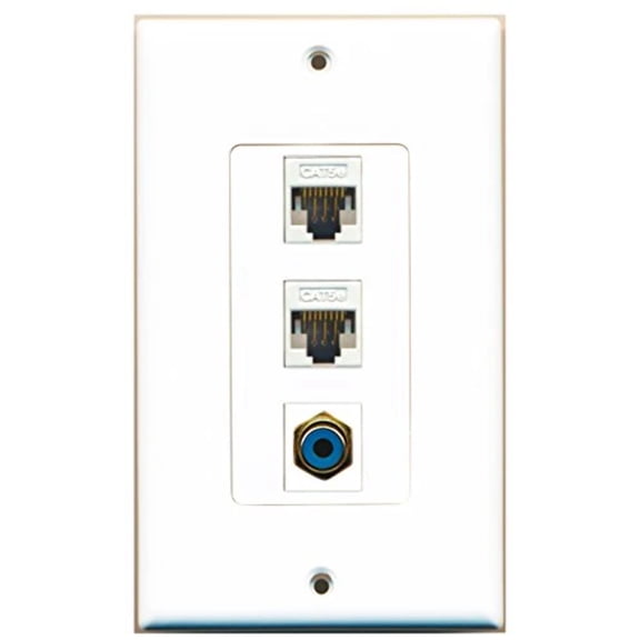 RiteAV - 1 Port RCA Blue 2 Port Cat5e Ethernet White Decorative Wall Plate