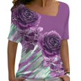 thumbnail image 3 of Gibobby Camiseta con cuello en V para mujer Camiseta manga corta con estampado flores y cuello inclinado suelto para mujer a la moda verano(K,M), 3 of 4