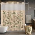 thumbnail image 2 of No Hook Shower Curtain with Snap in Liner, Country Green Botanical Waterproof Fabric Bathroom Curtain Mesh Top Window, Retro Wildflower Herbs Shower Curtains 72x72in, 2 of 9