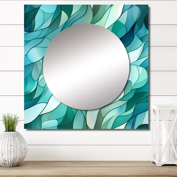Designart "Emerald Seaglass Mosaic I" Abstract Square Mirror For Wall Decor - Large Green Square Printed Wall Mirror Art - Square Modern Mirror - Wall Mounted Square Large Mirror