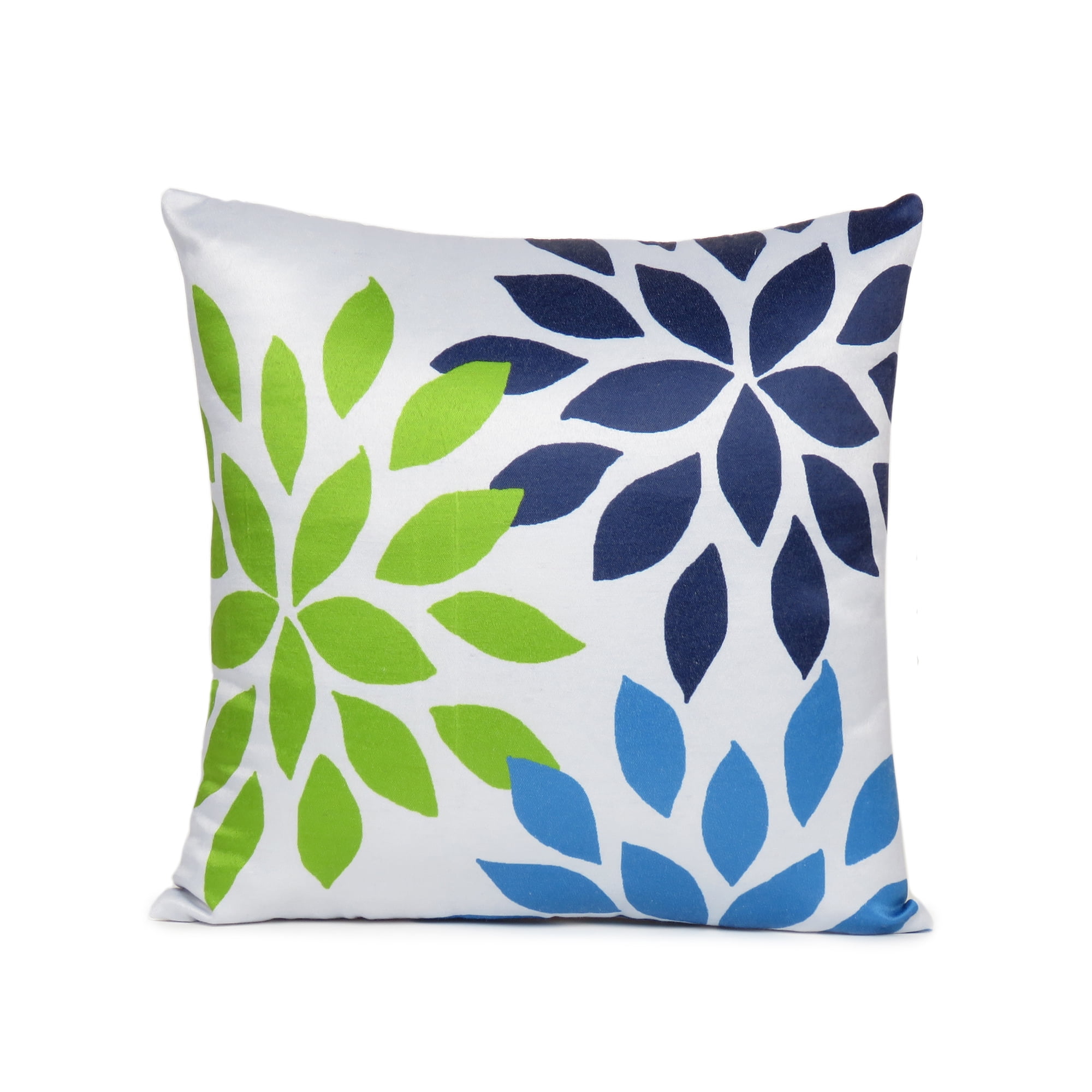 16x16 Modern Floral Illustration Design Boho Botanical Flower Pattern in Earthy Autumn Navy Blue Throw Pillow Multicolor 