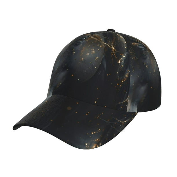 Balery Black And Gold White Horse Gorra de béisbol de tamaño ajustable para correr, entrenar y actividades al aire libre. Gorra de papá para todas las estaciones.