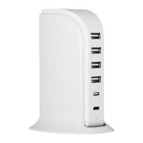 Charger Multi Interface USB Charger 30W Fast Charging 4 USB Ports 2 Type-C Ports 5V4A Desktop Stand Up Multifunctional Charger Fast Charger(White)