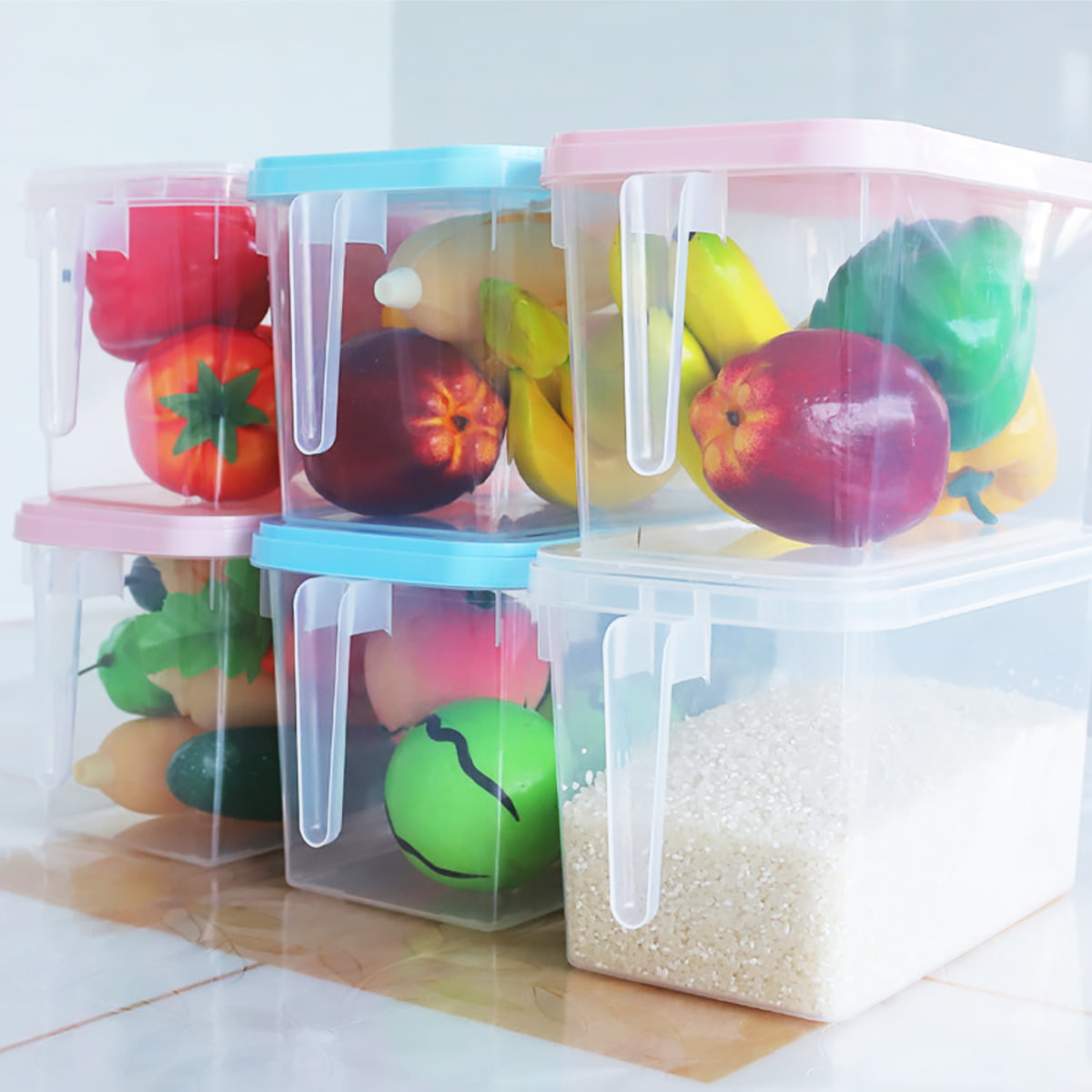 Kitchen Food Fruit Storage Containers Refrigerator Organizer Box with Lid Handle 