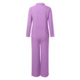 thumbnail image 5 of HJYCHN Women Summer Two Piece Outfit Set with Long Sleeve Blouse and Flowy Wide Leg Pants for Casual Comfort and Beach Wear Purple M, 5 of 5