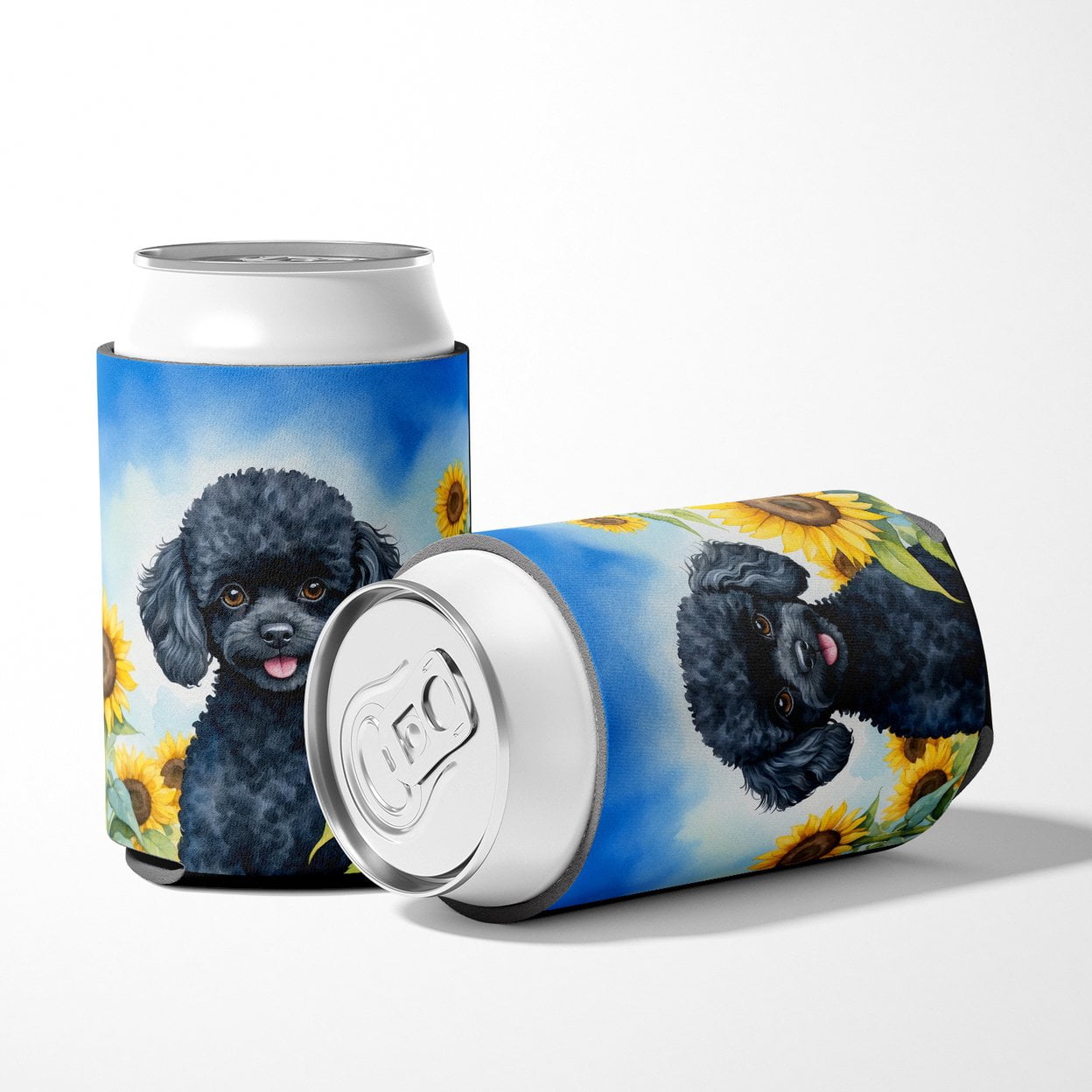 Black Poodle in Sunflowers Can or Bottle Hugger 3 in x 5 in