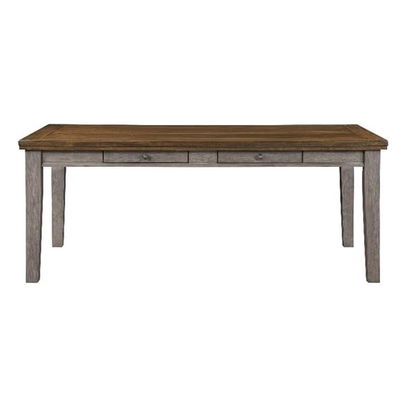 Benjara Trea 78" Dining Table- 6 Drawers- Plank Top- 6 Seater- Gray- Brown