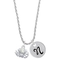 thumbnail image 1 of Delight Jewelry Silvertone 3-D Clear Crystal Spider Silvertone Script Initial Disc - N - Charm Necklace, 20"+3", 1 of 4