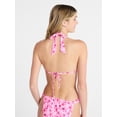 thumbnail image 3 of No Boundaries Pink Floral Tall Triangle Halter Bikini Top, Women's XXS-XXL, 3 of 5