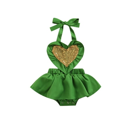 

Binpure Newborn Tie-up Halter Bodysuit Baby Girls Sleeveless Ruffled Sequined Love Pattern Romper