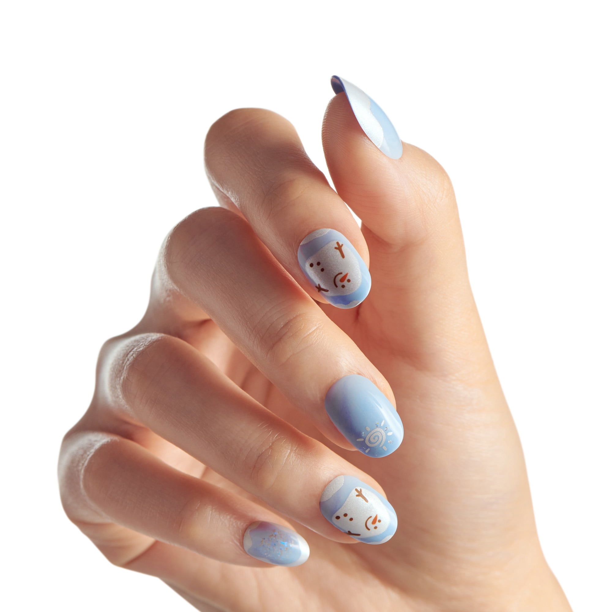 KISS Voguish Fantasy Holiday, Press on Nails, Snowman Nose, Blue, Short Oval, 28 Count