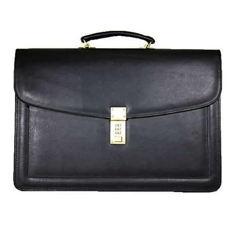 Belting Triple Gusset Leather Briefcase w/Combination Lock in