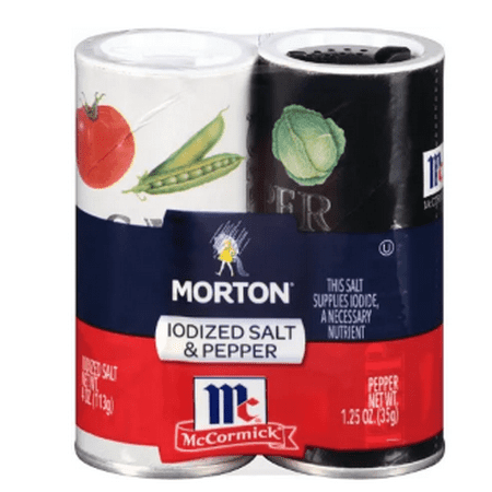 (2 pack) Morton Iodized Salt & McCormick Pepper Shakers, 5.25 oz
