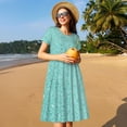 thumbnail image 4 of Disketp Teal Turquoise Glitter para Vestido de Manga Corta para Mujeres, Vestidos de Verano para Mujeres, Casual y Holgado para la Playa, 4 of 6