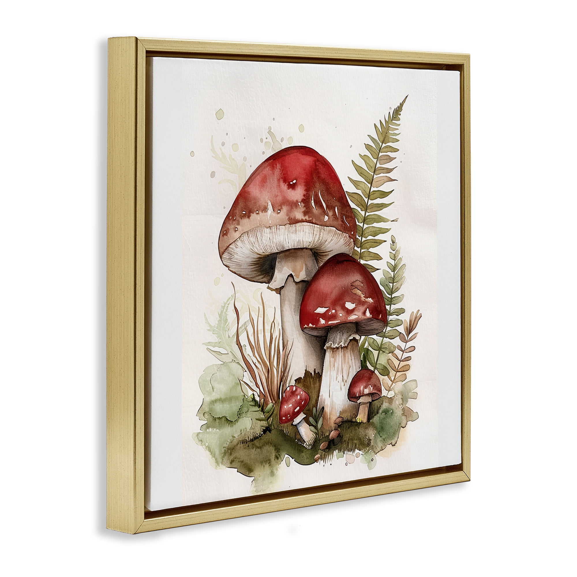 Stupell Industries Enchanted Forest Mushrooms Plants & Flowers Painting Gold Floater Framed Canvas Art Print Wall Art, 18 x 18