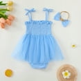 thumbnail image 5 of Gbsyewxs Girls Jumpsuit Strappy Sleeveless Solid Color Romper With Headband 2 Piece Casual Summer Toddler Onesie Blue Size 12-18 Months, 5 of 7