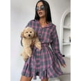 thumbnail image 3 of Women'S Gingham 2 Piece Set Fall Fashion Long Sleeve Tops with Skirt High Waist Front Casual Winter  S, 3 of 8