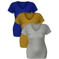 thumbnail image 2 of Emmalise Women's Short Sleeve T Shirt V Neck Tee Value Set (3Pk, Royal, Mustard, Heather Gray, X-Large), 2 of 5
