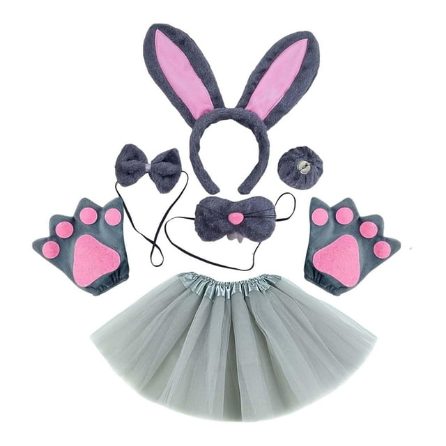 Conjunto de disfraz de conejo de Pascua Salvador diadema moderna para Cosplay Gris 6 piezas