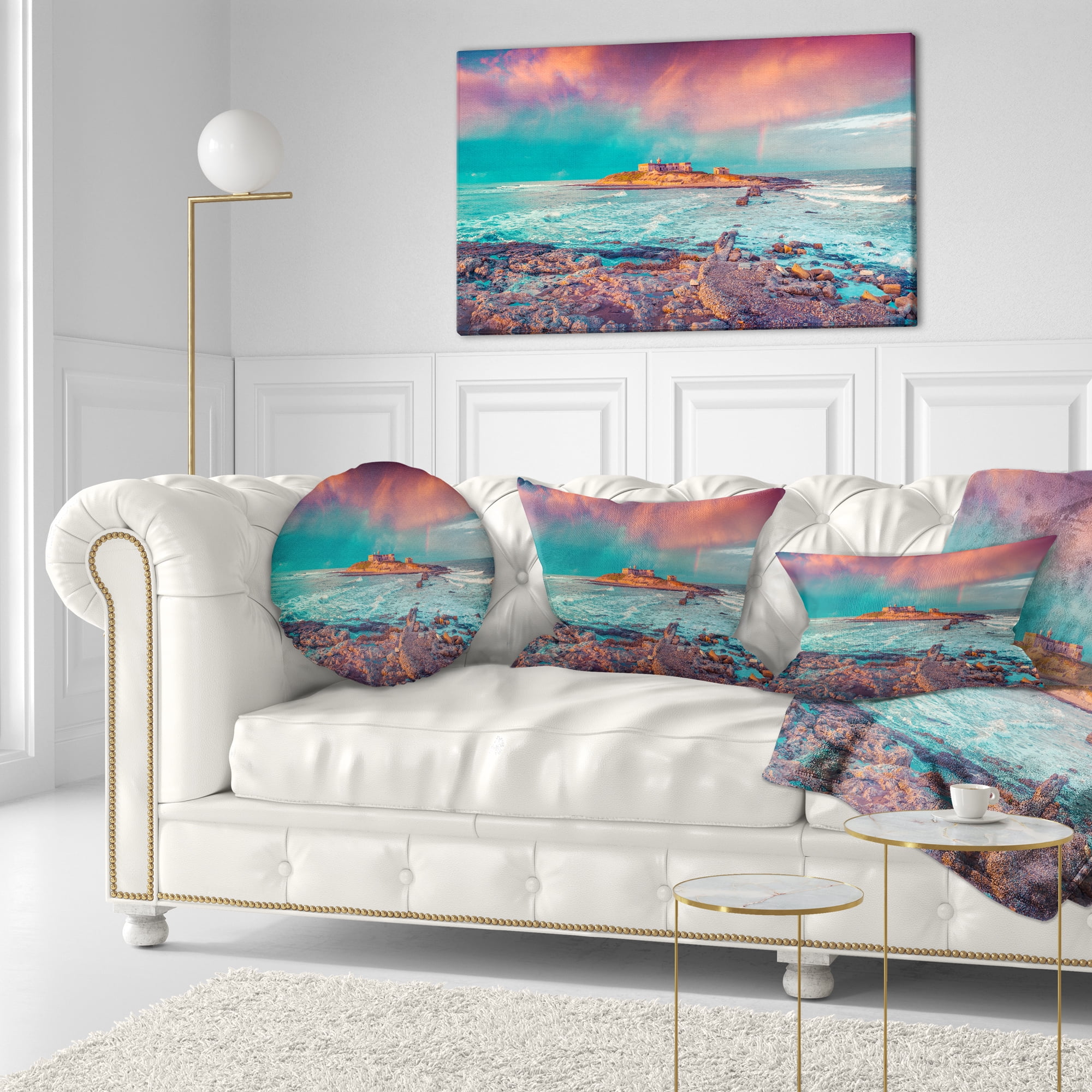 Designart Blue Waters in Spring - Seascape Photography Throw Pillow - 12x20