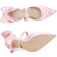 thumbnail image 4 of DARING DIVA Women's Pointed Toe Bow Satin Stiletto Heels Pumps Pink 8, 4 of 6