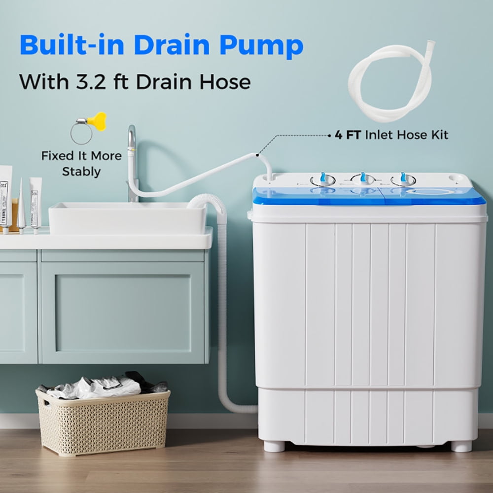 GVN Space Saving Full-Automatic Washer,Washing Machine,17.6 lbs Portable Washing Machine with Drain Pump-Blue