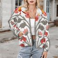 thumbnail image 3 of Jackets for Women Winter Coat Jackets Flannel Stand Collar Jacket(Elegant Floral Gray Design,Size:S-4XL), 3 of 7