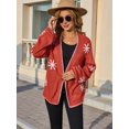 thumbnail image 5 of Women'S Long Sleeve Snowflake Pront Cardigan Knit Sweater Open Front Coat Orange S, 5 of 8