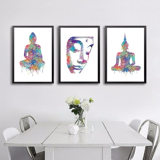 Micelec Buddha Lotus Watercolor Frameless Painting Wall Art