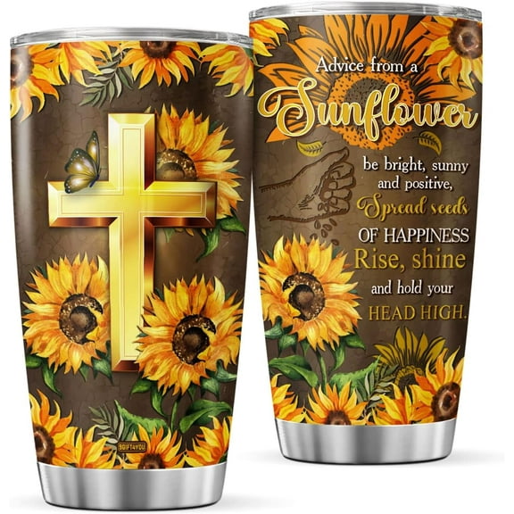 Christian Coffee Tumbler Sunflower Travel Mug With Lid Birthday Gifts For Women Adults Friends Grandma Insulated Cups Inspirational Quotes Stainless Steel Tumblers Hot And Cold
