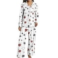 thumbnail image 4 of Nfurl Women's Christmas Pajama Sets Satin Notch Collar Button Down and Pants Trendy Flower Print Sleepwear Ladies Holiday Matching Pjs Set White XXL, 4 of 5