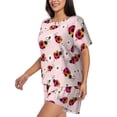 thumbnail image 2 of Kdxio Ladybugs And Flower Print Pajamas Sets for Women Short-Sleeved Pjs with Lounge Shorts Two Piece Sleepwear S-4XL, 2 of 5