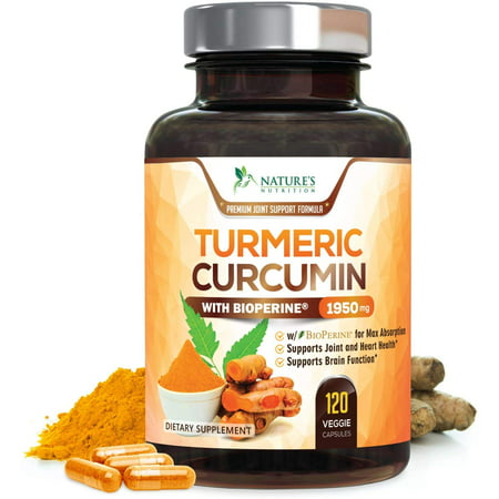 Nature's Nutrition Turmeric Curcumin with Bioperine Black Pepper Capsules, 1950mg, 120 (Best Turmeric Supplement With Black Pepper)