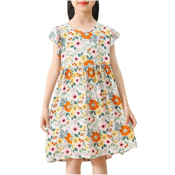 Summer Savings Agkizg Summer Girls Casual Dresses, Toddler Girl Sundress Dresses, Sleeveless Dress Graphic Print Loose A-Line Floral Holiday Dresses